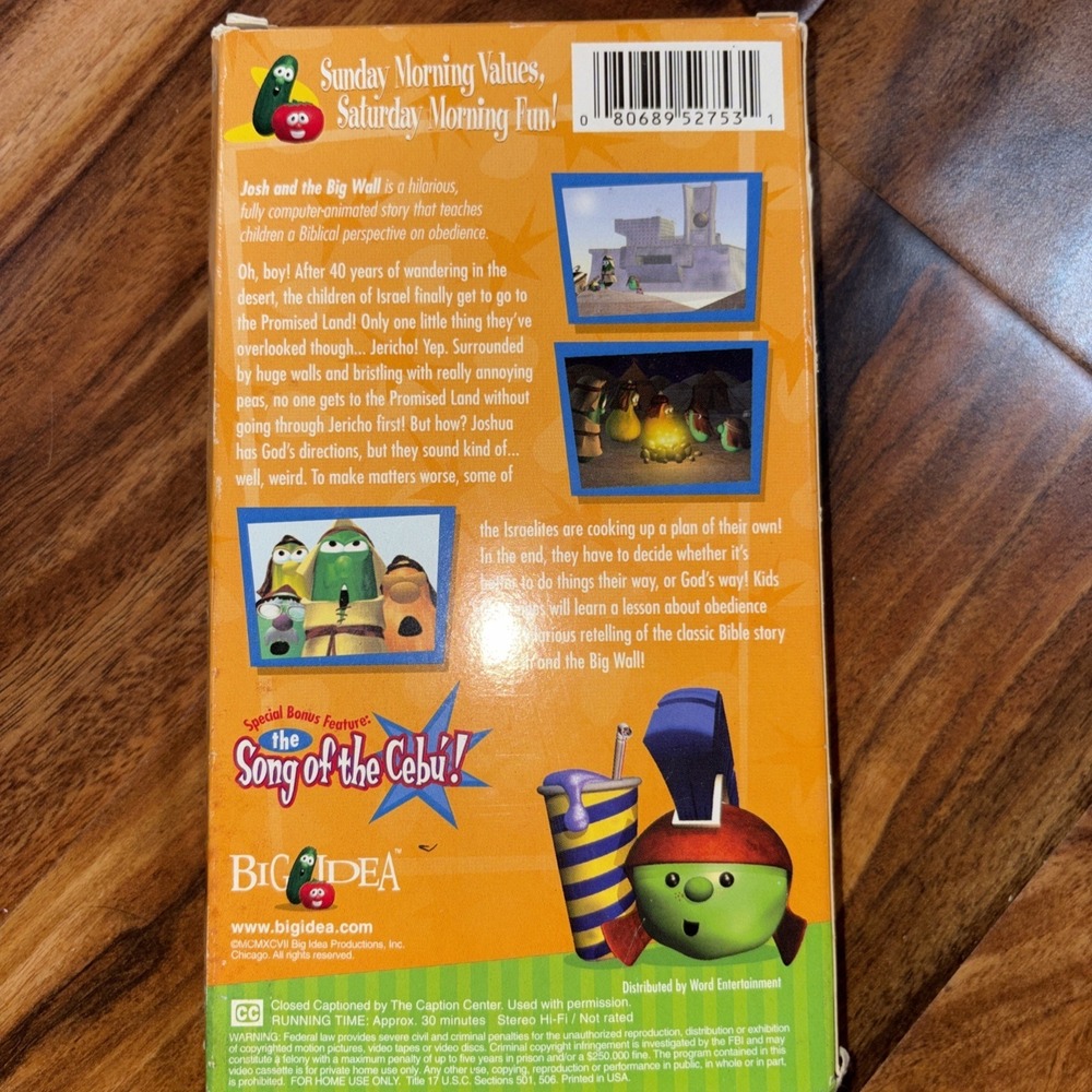 VeggieTales Josh And The Big Wall (Obedience) VHS Slipcover Tested & Working!! - Picture 2 of 5
